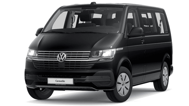 Black Volkswagen Caravelle passenger vehicle