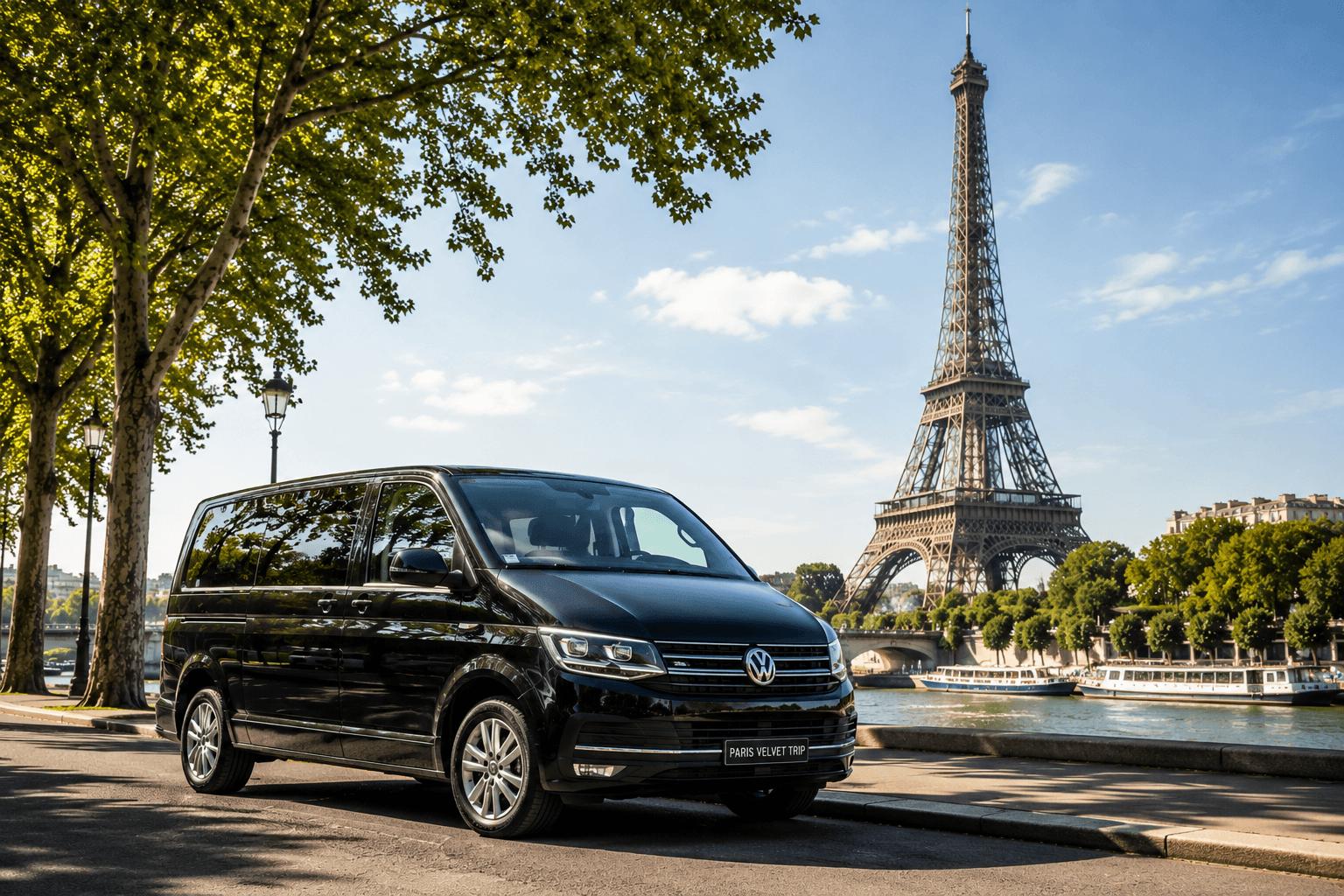Paris Velvet Trip Volkswagen Caravelle near the Eiffel Tower